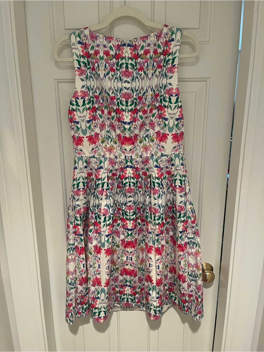 Talbots “Falling Floral” Boat Neck Floral Fit-and-Flare Dress Pink & Green